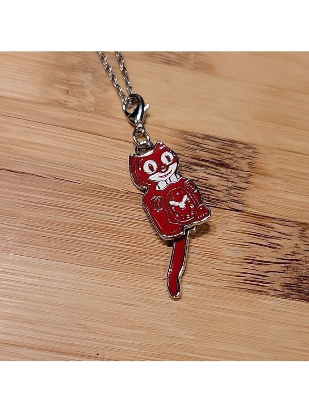 Scarlet Red Kit-Cat Klock clock clip on charm necklace